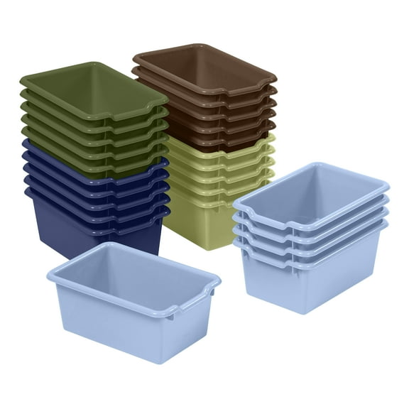 ECR4Kids Scoop Front Plastic Storage Bins, Multipurpose Organization, Earthtone, 25-Piece