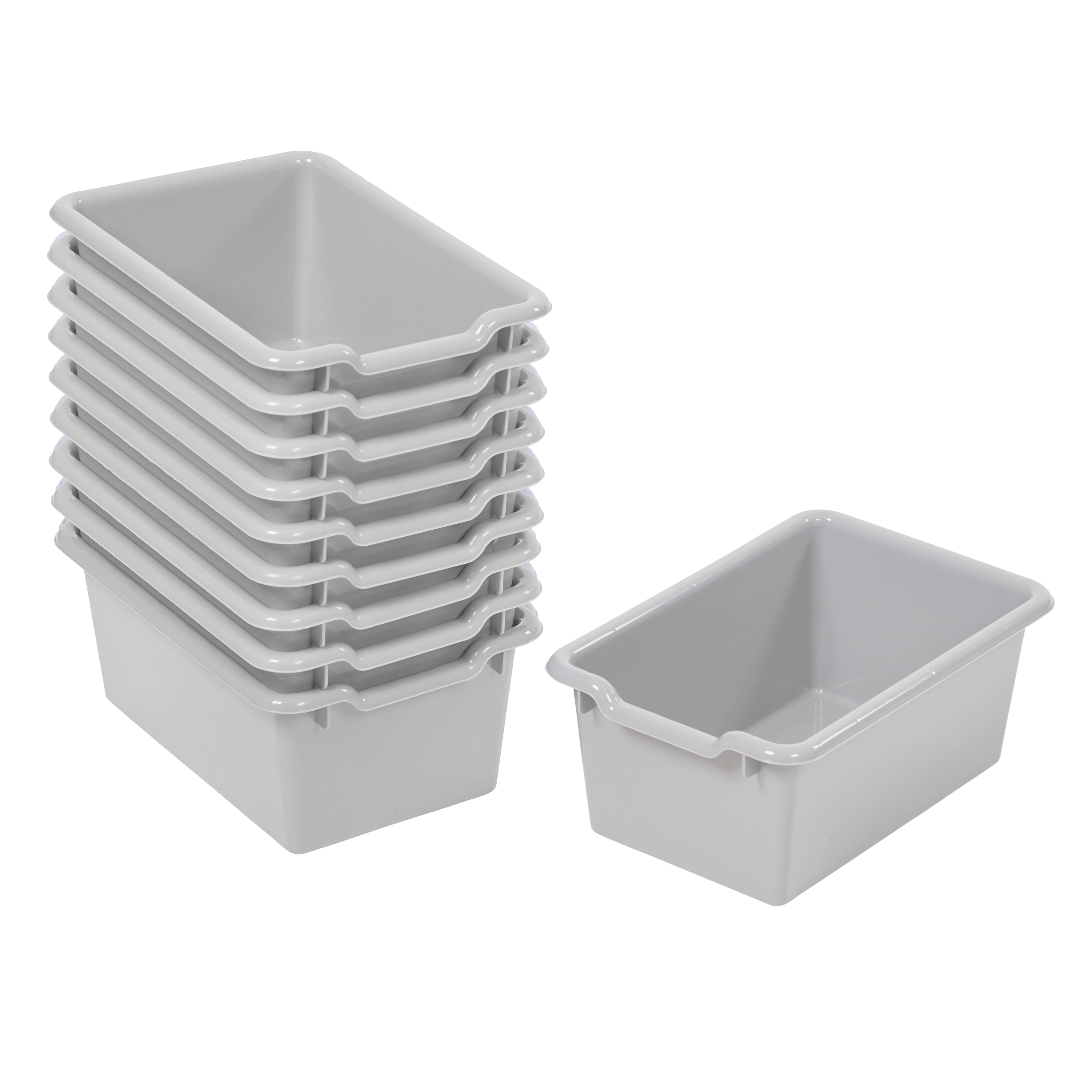 Light Gray Stackable Plastic Storage Bins for Kids, Set of 10