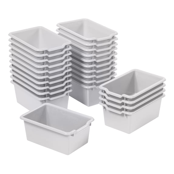 ECR4Kids Scoop Front Plastic Storage Bins, Multipurpose Organization, Light Grey, 25-Piece