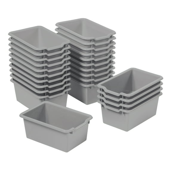 ECR4Kids Scoop Front Plastic Storage Bins, Multipurpose Organization, Grey, 25-Piece