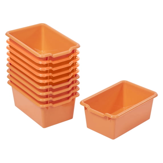 ECR4Kids Scoop Front Storage Bins, Multipurpose Organization, Orange, 10-Piece