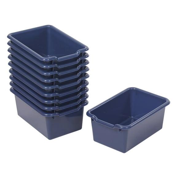 ECR4Kids Scoop Front Plastic Storage Bins, Multipurpose Organization, Navy, 10-Piece