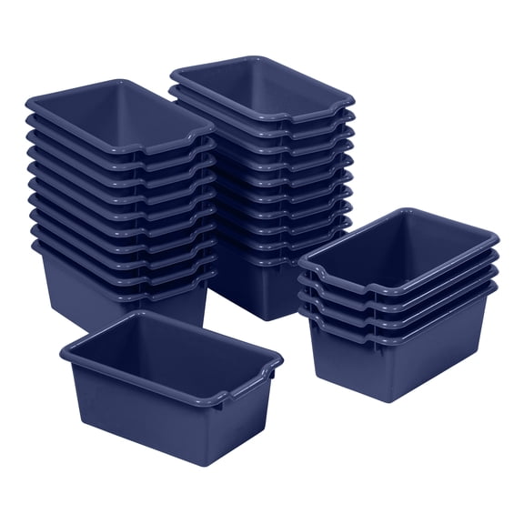 ECR4Kids Scoop Front Plastic Storage Bins, Multipurpose Organization, Navy, 25-Piece