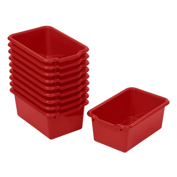 ECR4Kids Scoop Front Plastic Storage Bins, Multipurpose Organization Red, 10-Piece