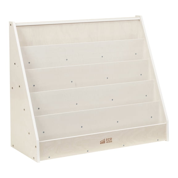 ECR4Kids Single-Sided Wooden Book Display, Montessori Furniture, White Wash