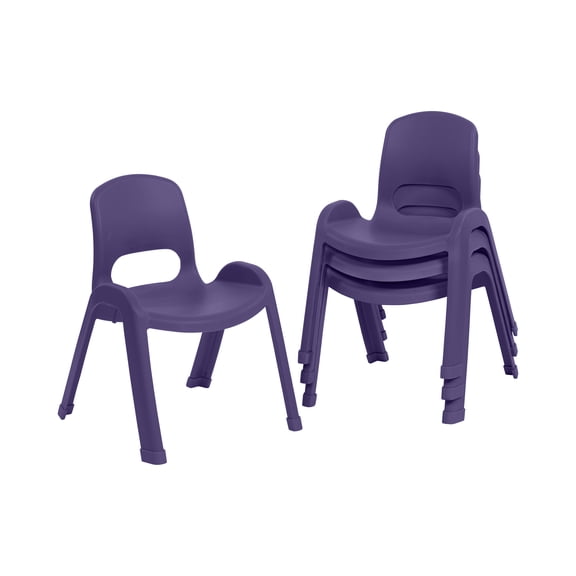 ECR4Kids Plastic Stackable SitRight Chair, 11in, Classroom Furniture, Eggplant, 4-Pack