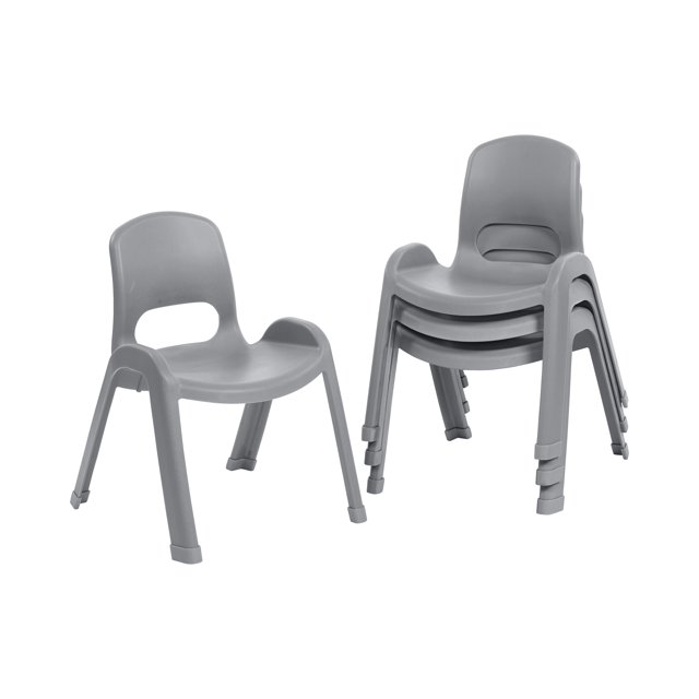 ECR4Kids Plastic Stackable SitRight Chair, 11in, Classroom Furniture, Grey, 4-Pack