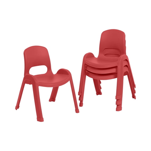 ECR4Kids Plastic Stackable SitRight Chair, 11in, Classroom Furniture, Red, 4-Pack