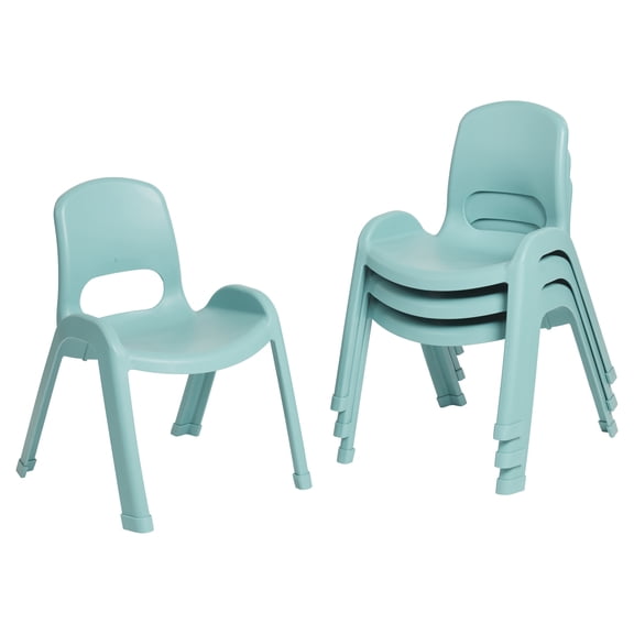 ECR4Kids Plastic Stackable SitRight Chair, 11in, Classroom Furniture, Seafoam, 4-Pack