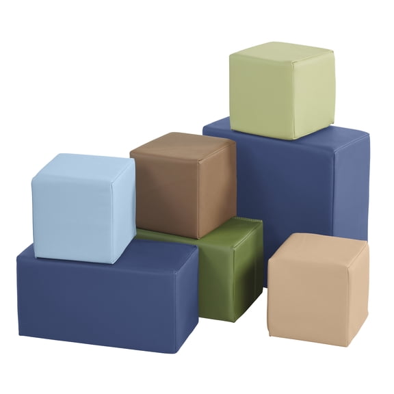 ECR4Kids SoftZone Large Foam Building Blocks, Beginner Playset, Earthtone, 7-Piece