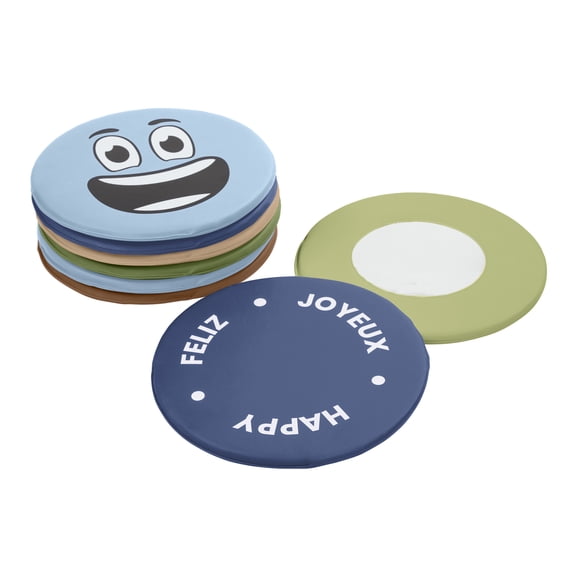 ECR4Kids SoftZone Emotion Pads with Mirror, Trilingual, Expression Cushions, Earthtone, 8-Piece