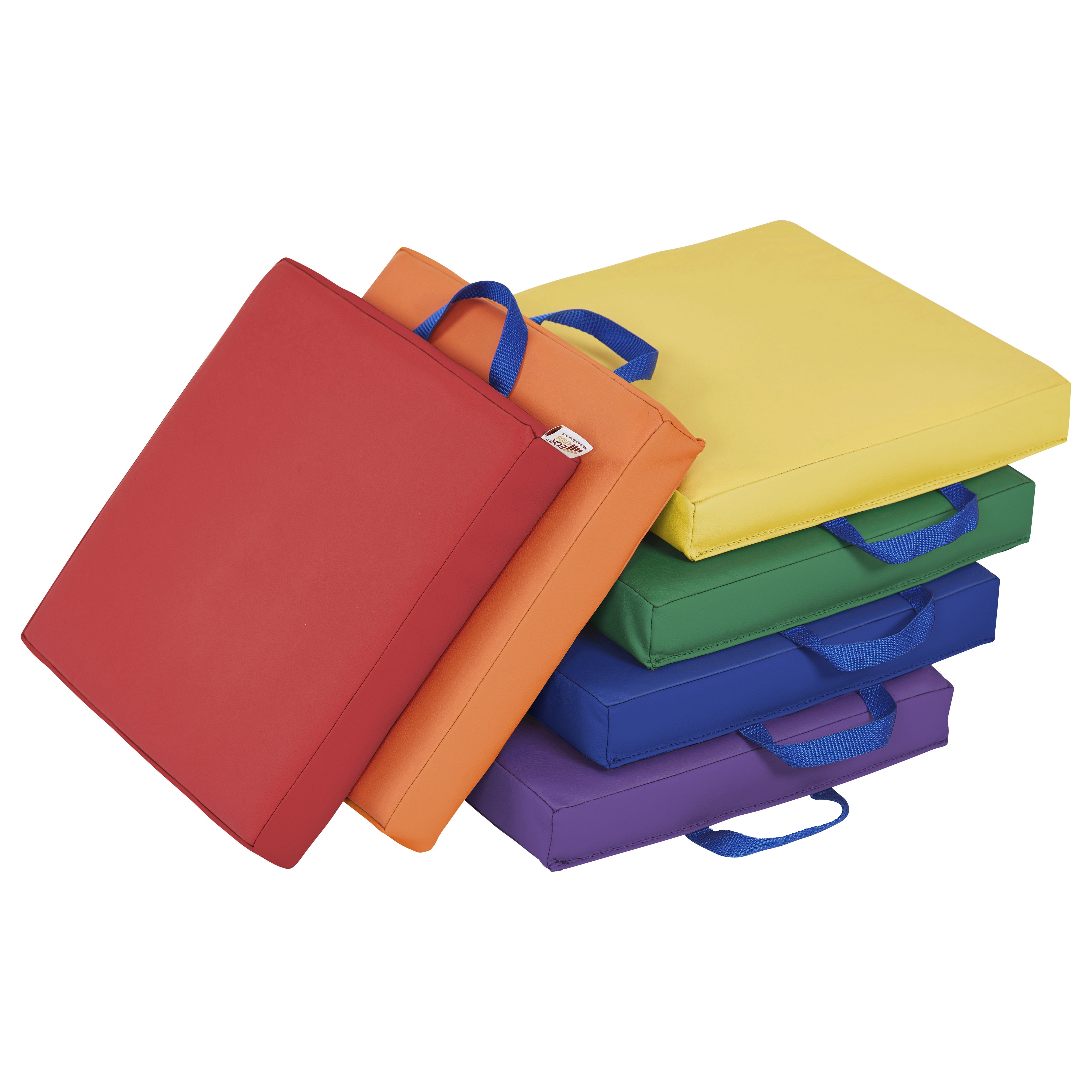 Assorted Color Soft Foam Square Floor Cushions with Handles, 6-Piece Set