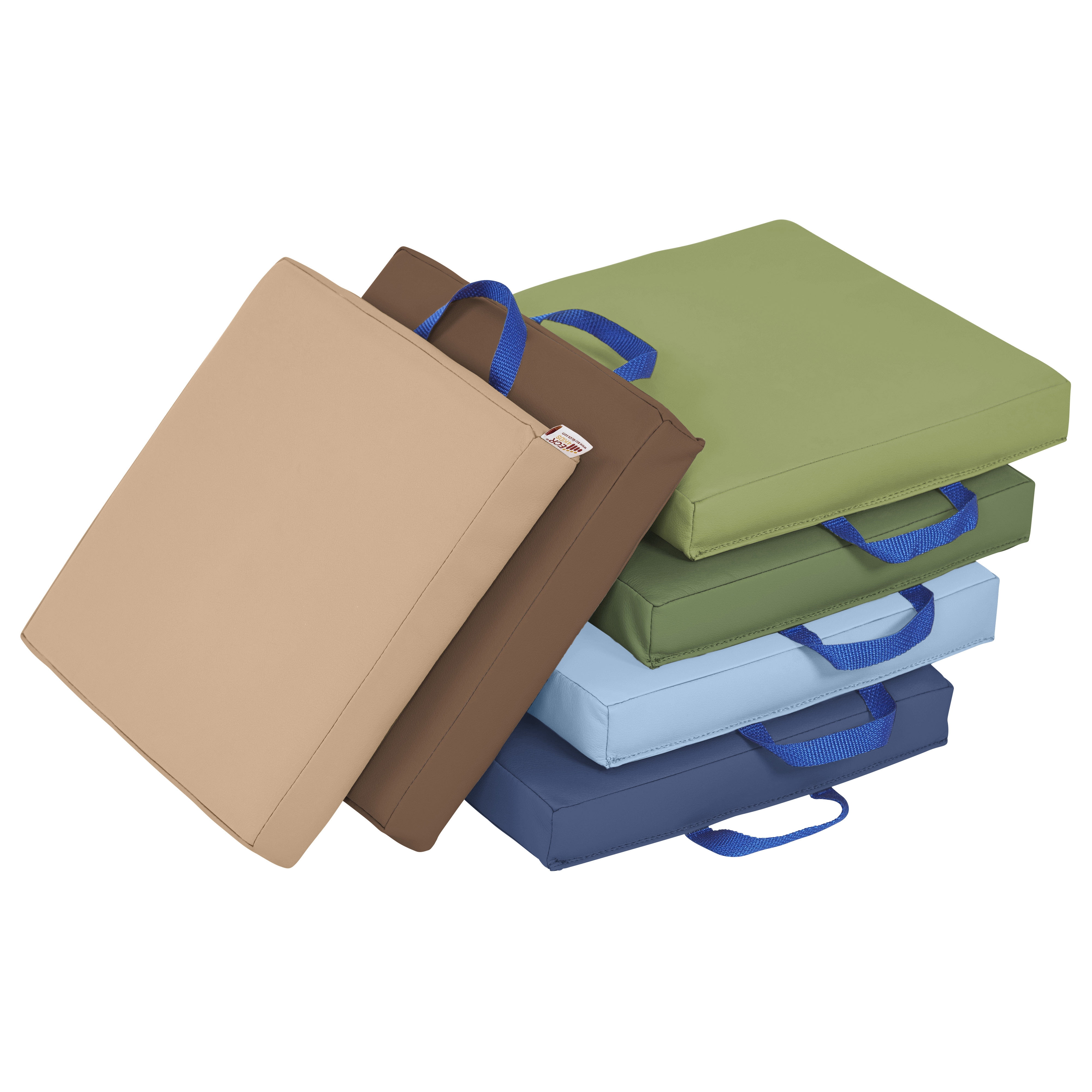 Assorted Color Soft Foam Square Floor Cushions with Handles, 6-Piece Set