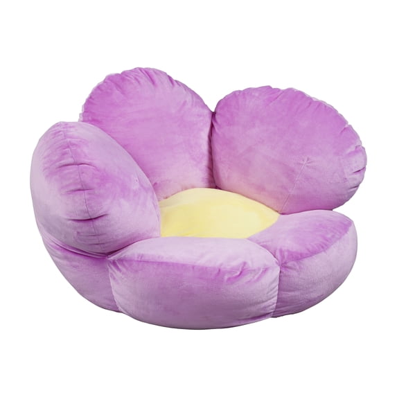 ECR4Kids SoftZone Flower-Shaped Cozy Floor Cushion, 25in, Flexible Seating, Bright Purple