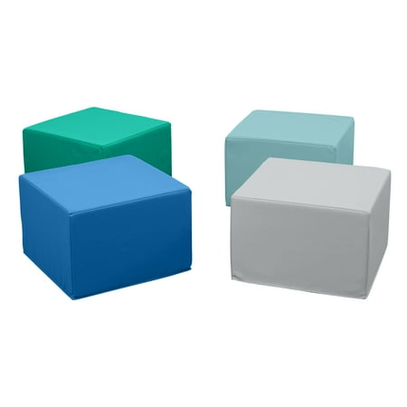 ECR4Kids SoftZone Square Foam Ottoman Seating Set, Classroom Furniture, Contemporary, 4-Piece