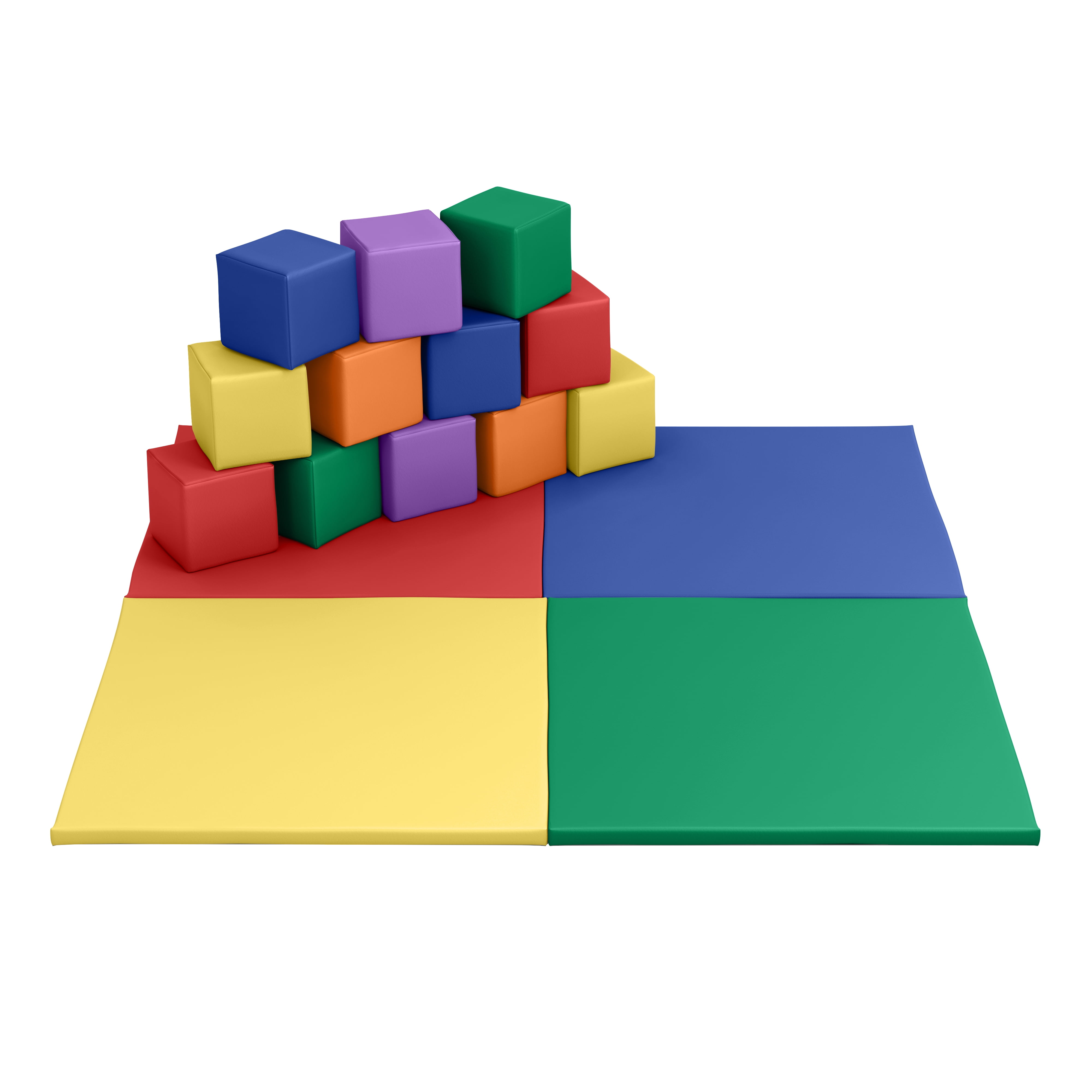 ECR4Kids SoftZone Quad Fold-N-Go Mat and Patchwork Toddler Blocks, Soft Play, Assorted, 13-Piece