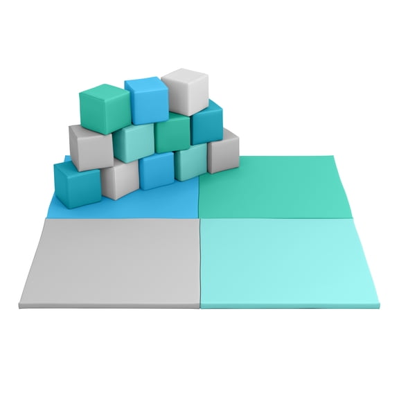 ECR4Kids SoftZone Quad Fold-N-Go Mat and Patchwork Toddler Blocks, Soft Play, Contemporary, 13-Piece