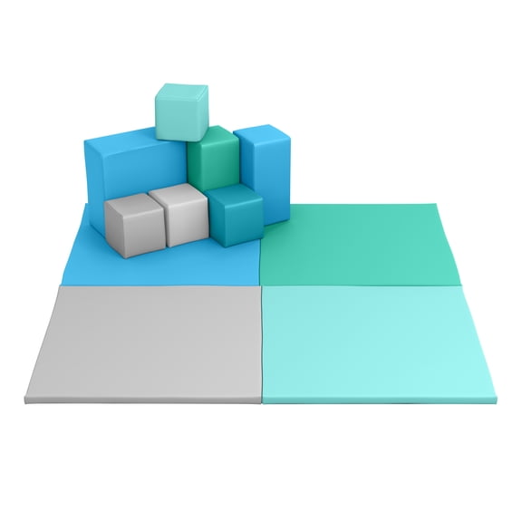 ECR4Kids SoftZone Quad Fold-N-Go Mat and Patchwork Toddler Blocks, Soft Play, Contemporary, 8-Piece