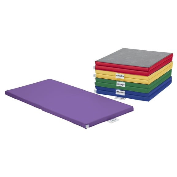 ECR4Kids SoftZone Folding Rainbow Rest Time Mat with Name Tag, Sleeping Pad, Assorted, 5-Piece