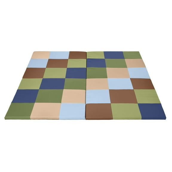 ECR4Kids SoftZone Patchwork Folding Activity Play Mat, 58in Square, Baby Essentials, Earthtone