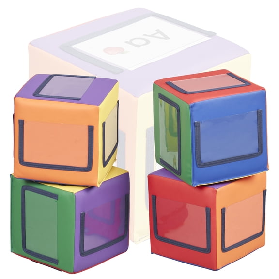 ECR4Kids SoftZone Picture Me Building Block Playset, Stacking Cubes, Assorted, 4-Pack