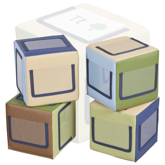 ECR4Kids SoftZone Picture Me Building Block Playset, Stacking Cubes, Earthtone, 4-Pack