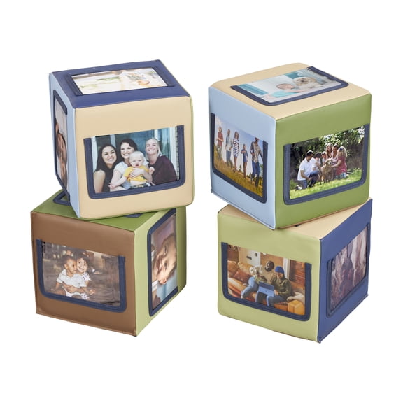 ECR4Kids SoftZone Picture Me Building Block Playset, Stacking Cubes, Earthtone, 4-Pack
