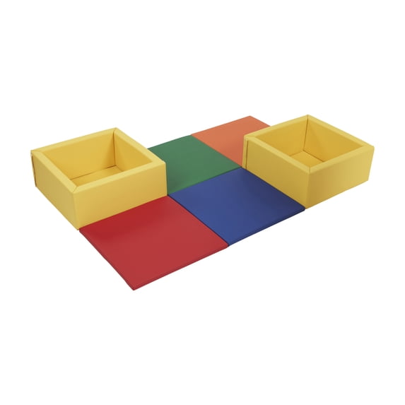 ECR4Kids SoftZone Play Patch Activity Mat and Toy Bins, Beginner Playset, Assorted, 6-Piece