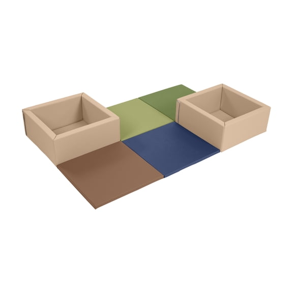 ECR4Kids SoftZone Play Patch Activity Mat and Toy Bins, Beginner Playset, Earthtone, 6-Piece