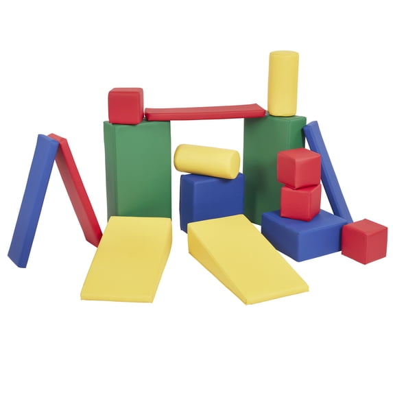 ECR4Kids SoftZone Builder Stacking Blocks and Shapes, Beginner Playset, Assorted, 16-Piece
