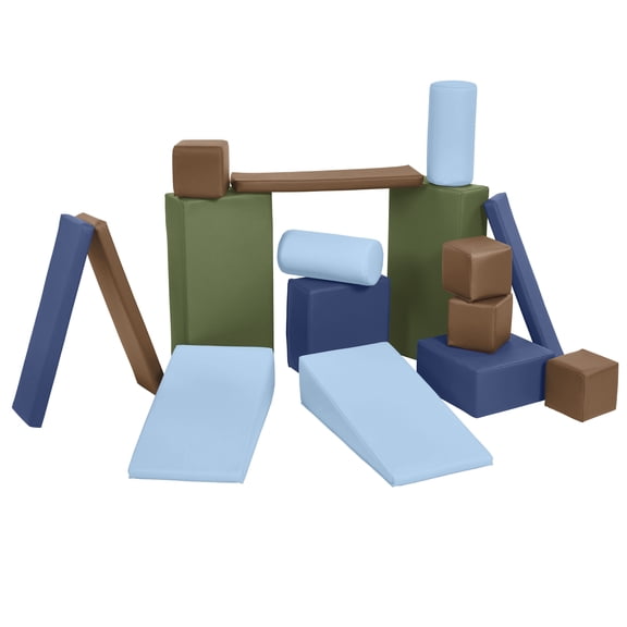 ECR4Kids SoftZone Builder Stacking Blocks and Shapes, Beginner Playset, Earthtone, 16-Piece