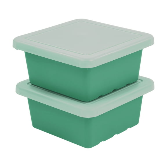 ECR4Kids Stackable Square Bins with Non-Snap Lids, Multipurpose Organization, Emerald, 2-Pack