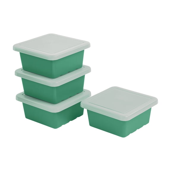 ECR4Kids Stackable Square Bins with Non-Snap Lids, Multipurpose Organization, Emerald, 4-Pack