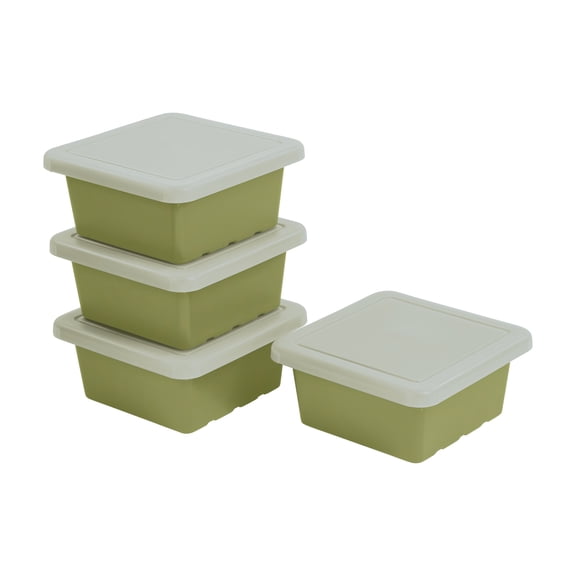 ECR4Kids Stackable Square Bins with Non-Snap Lids, Multipurpose Organization, Fern Green, 4-Pack