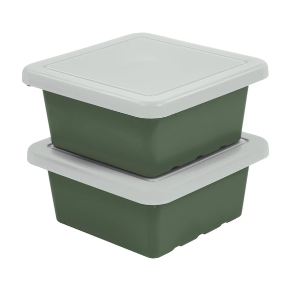 ECR4Kids Stackable Square Bins with Non-Snap Lids, Multipurpose Organization, Hunter Green, 2-Pack