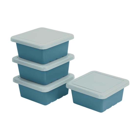 ECR4Kids Stackable Square Bins with Non-Snap Lids, Multipurpose Organization, Turquoise, 4-Pack