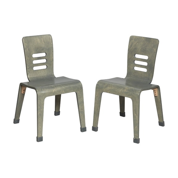 ECR4Kids Stackable Bentwood Chair, 16in Seat Height, Montessori Furniture, Grey Wash, 2-Pack