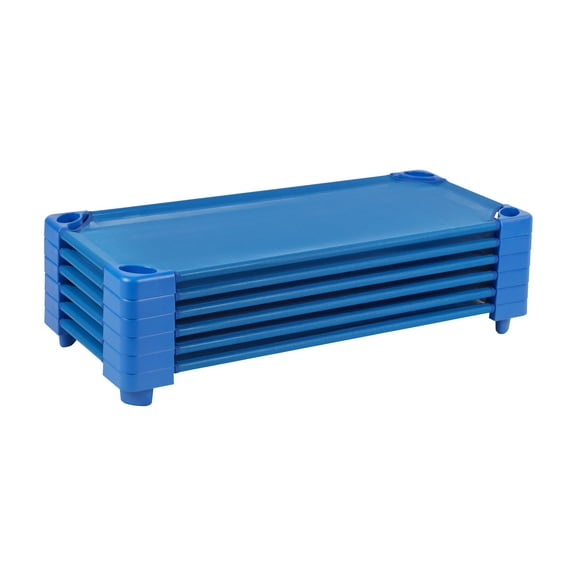 ECR4Kids Stackable Kiddie Cot, Ready-to-Assemble, Standard Size, Blue, 6-Pack