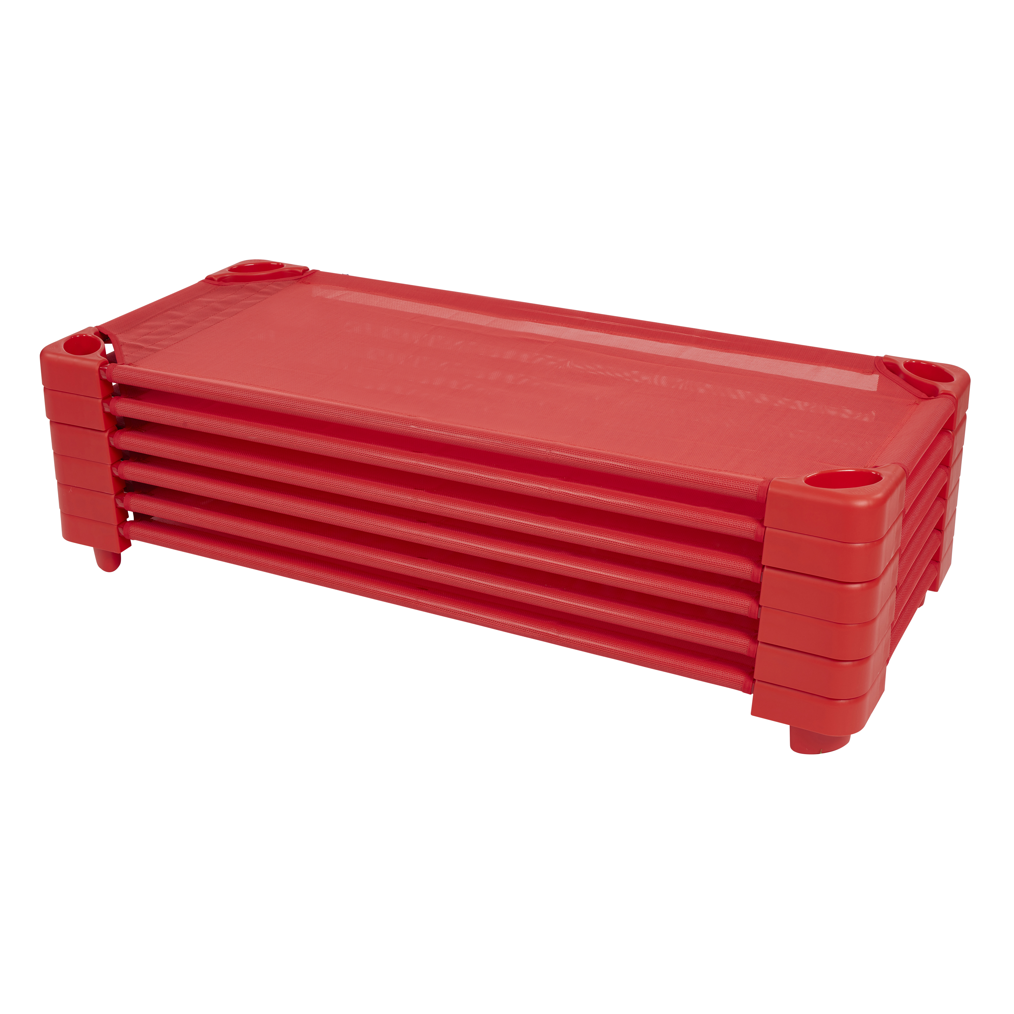 ECR4Kids Stackable Kiddie Cot, Standard Size, Classroom Furniture, Red, 6Pack