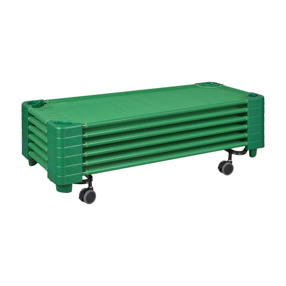 ECR4Kids Stackable Kiddie Cots with Trolley, RTA, Standard, Daycare Essentials, Green, 6-Pack