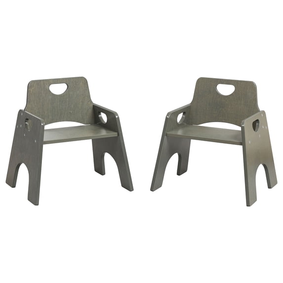 ECR4Kids Stackable Toddler Chair, 10in, Wooden, Grey Wash, 2-Pack