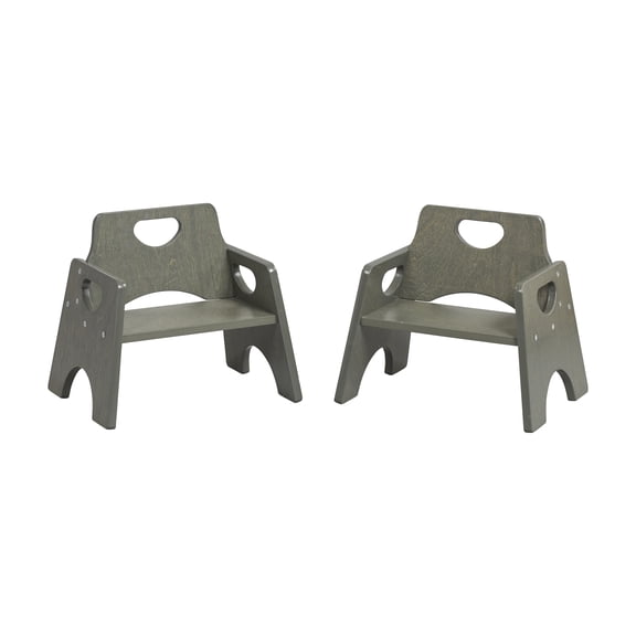 ECR4Kids Stackable Toddler Chair, 6in, Wooden, Grey Wash, 2-Pack