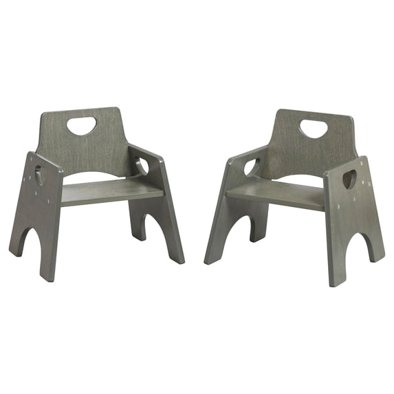 ECR4Kids Stackable Wooden Toddler Chair, 8in, Grey Wash, 2-Pack