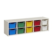 ECR4Kids Streamline 10 Cubby Tray Cabinet and 10 Scoop Front Bins, 2x5, Kids Furniture, White Wash