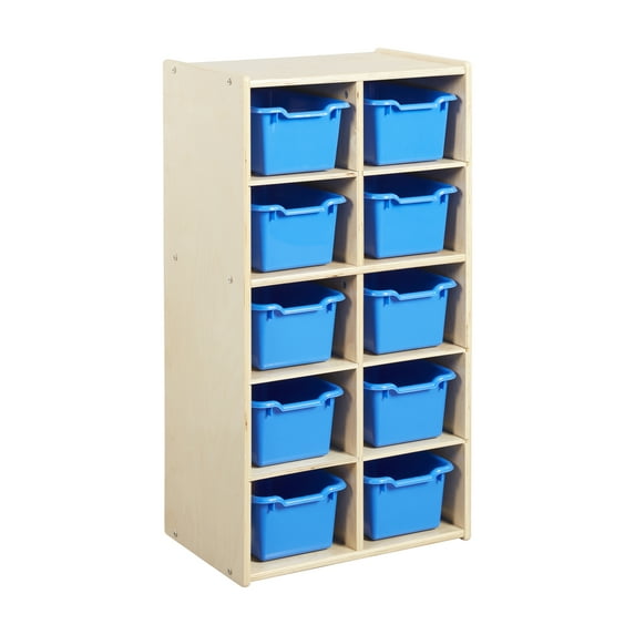 ECR4Kids Streamline 10 Cubby Tray Cabinet and 10 Scoop Front Bins, 5x2, Kids Furniture