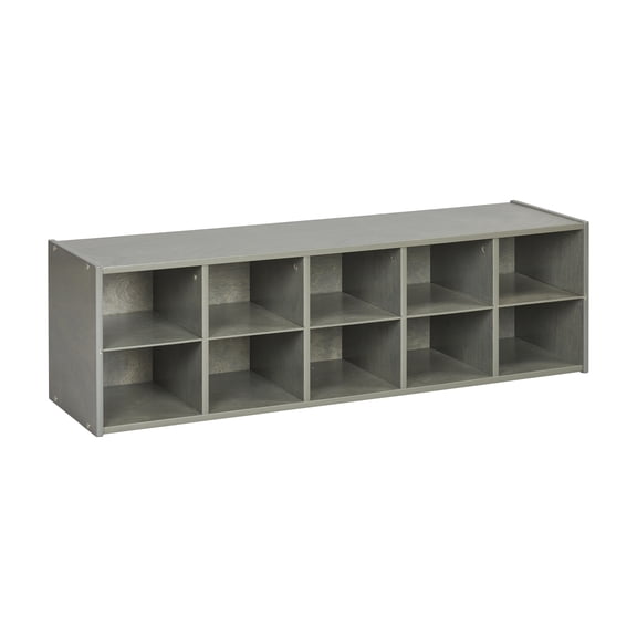 ECR4Kids Streamline 10 Cubby Tray Cabinet and 10 Scoop Front Bins, 2x5, Kids Furniture, Grey Wash