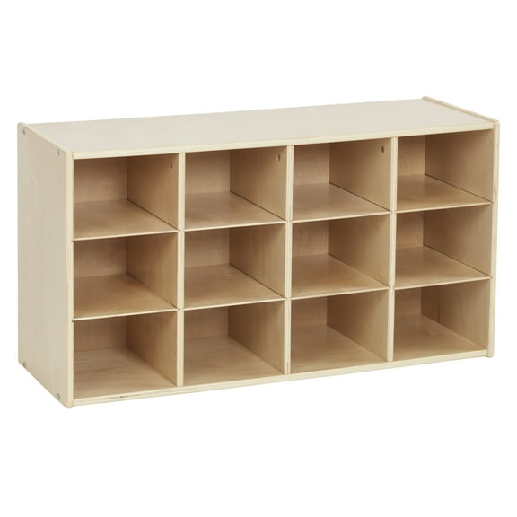 ECR4Kids Streamline 12 Cubby Tray Storage Cabinet, 3x4, Natural