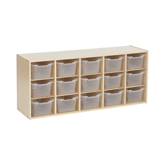 ECR4Kids Streamline 15 Cubby Tray Cabinet and 15 Scoop Front Bins, 3x5, Kids Furniture, Natural