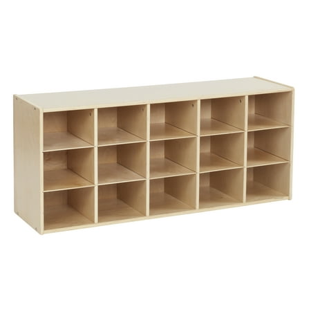 ECR4Kids Streamline 15 Cubby Tray Storage Cabinet, 3x5, Classroom Furniture, Natural