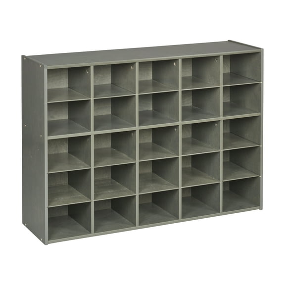 ECR4Kids Streamline 25 Cubby Tray Storage Cabinet, 5x5, Classroom Furniture, Grey Wash